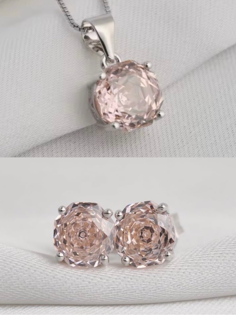 NWT-1.5ct Morganite Pink Octagon Rose Cut Pendant and Earrings Set